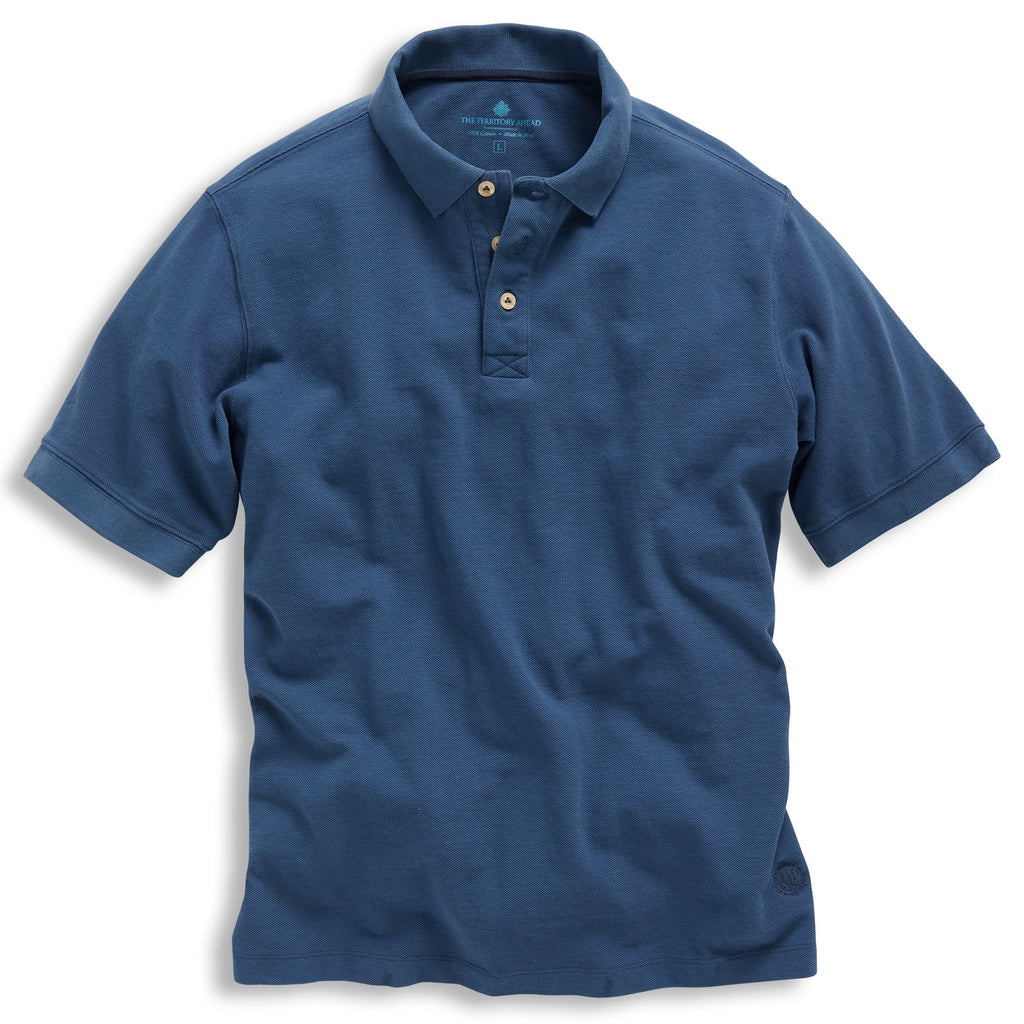 Classic Short Sleeve Stone Washed Blue Pique Polo Shirt