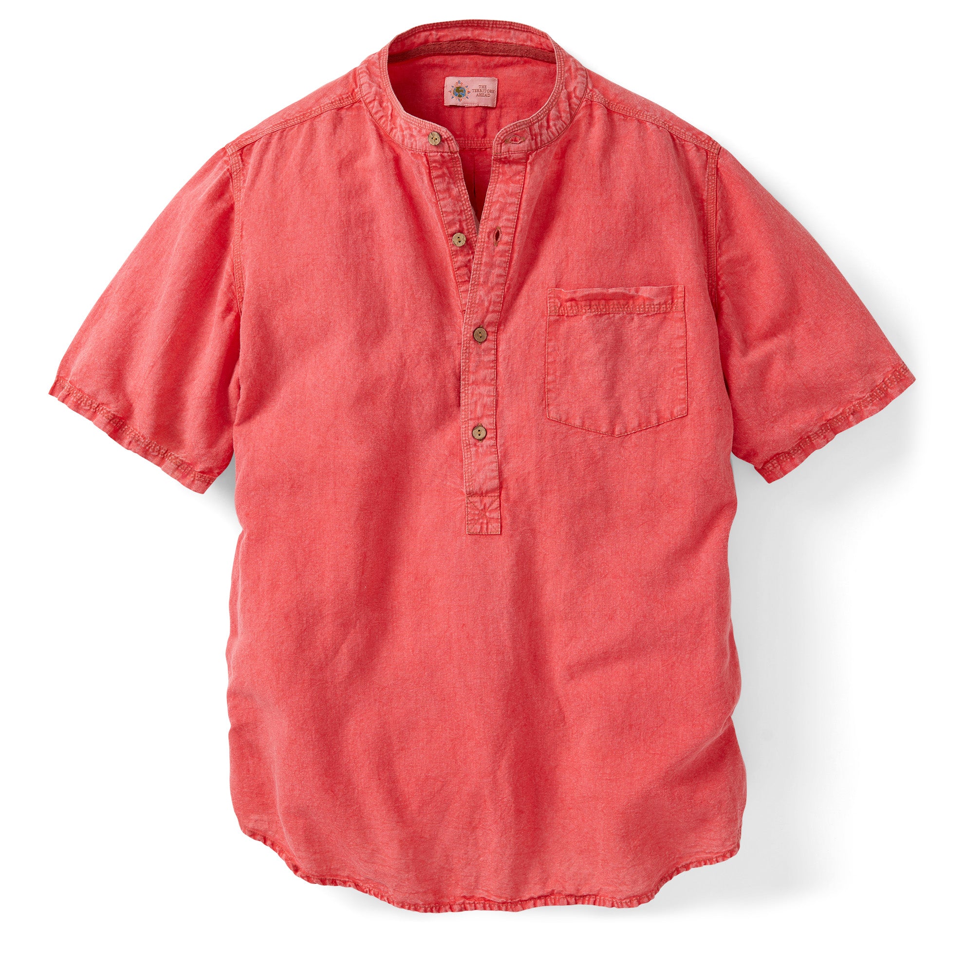 Band Collar Shirt - Lightweight Cotton/Linen Stripe, Beige